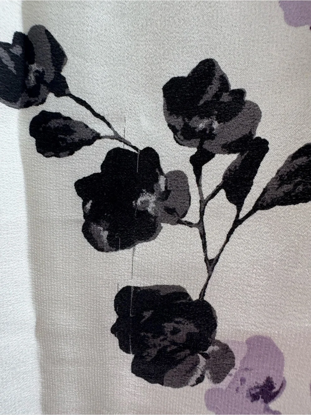 White House black market 100% silk white, black and purple floral scarf shawl